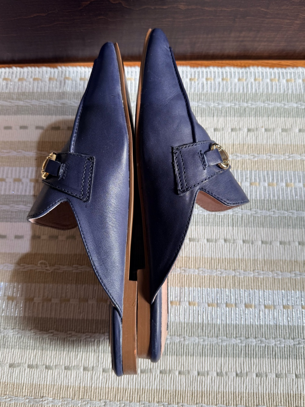 GUC Steve Madden Leather Backless Loafers in Navy with Horsebit Detail - Size 8 - Picture 7 of 12